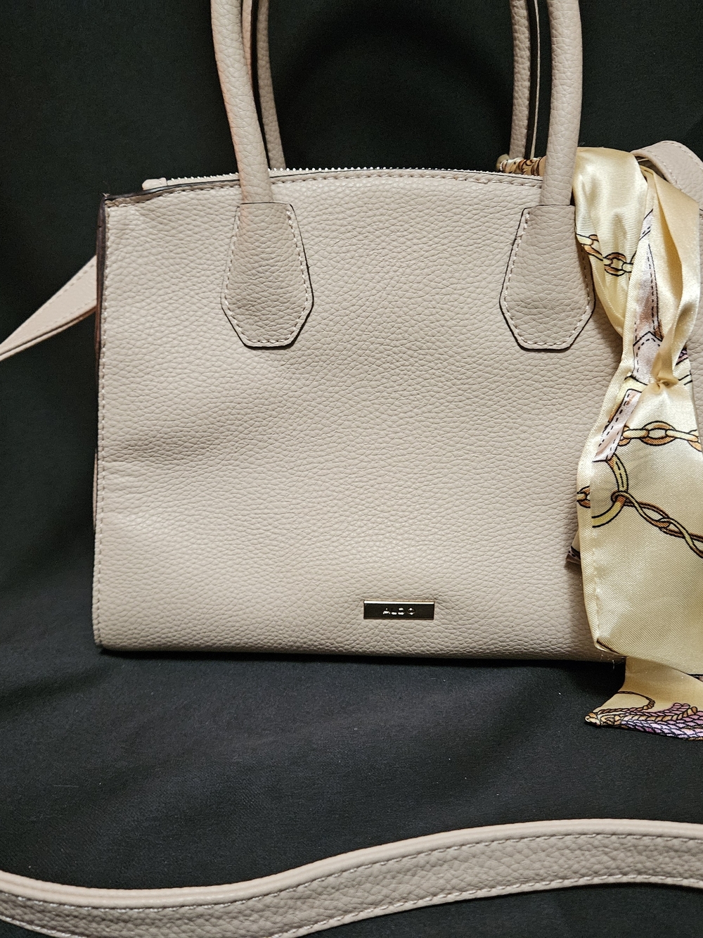 Aldo Pebbled Leather Tote Bag with Scarf Accent